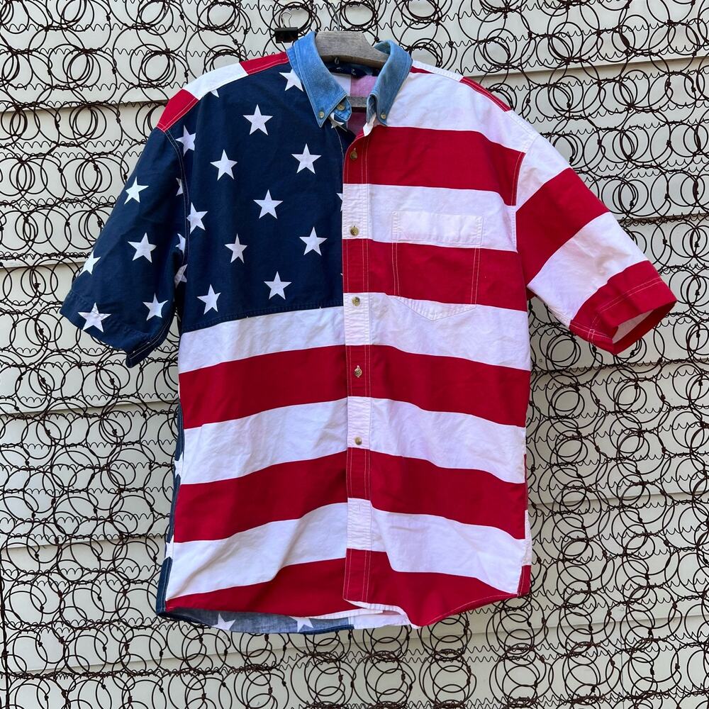 90s Y2K Roper American flag Fourth of July short sleeve button down shirt